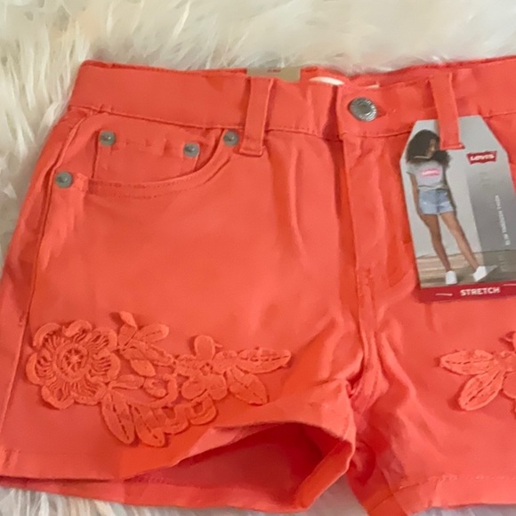 Levi's Orange Jean Shorts with Embroidered Hem - Picture 2 of 6